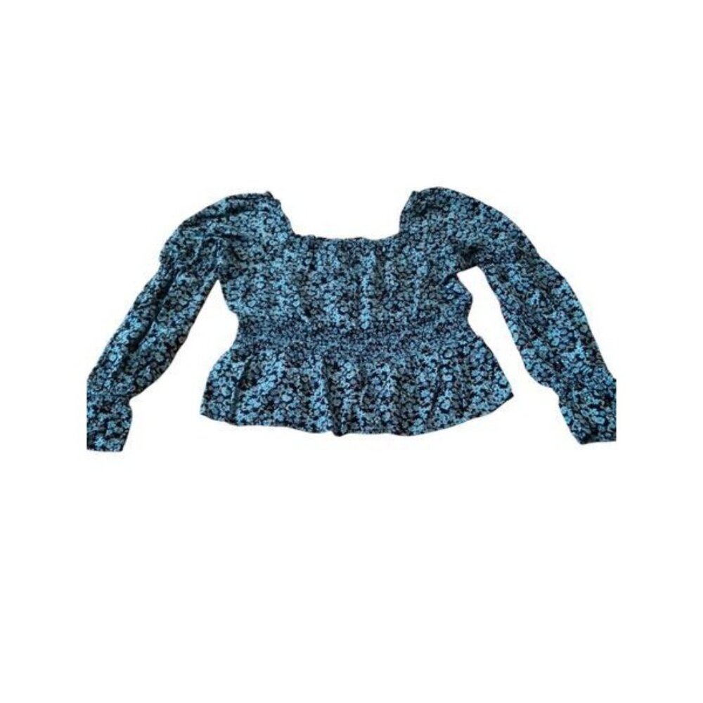 SO Goods for Life - Women's Long Sleeve Blouse - Black/Blue - Size Xlarge